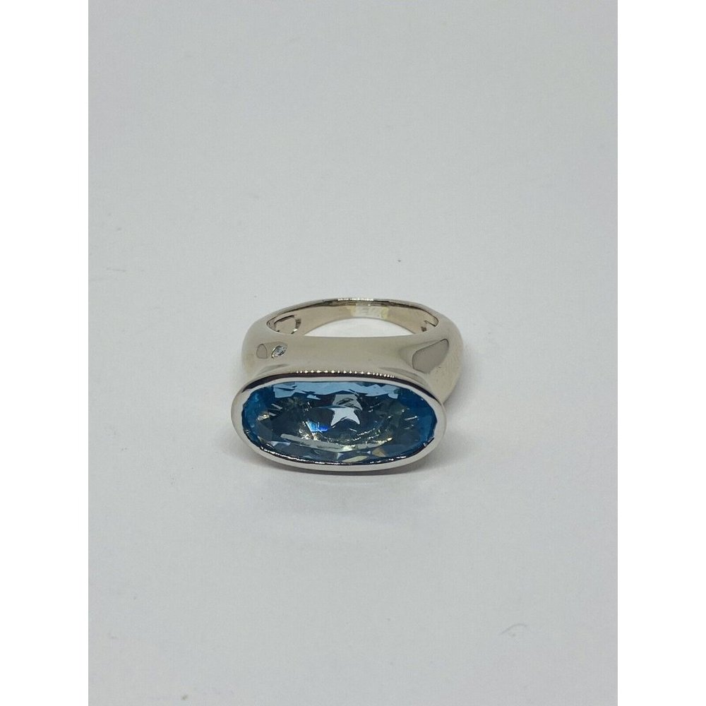 H. Stern Diamond 6.87ct Blue Topaz 18K Gold Oval Cocktail Ring 12.0 Grams Size 6